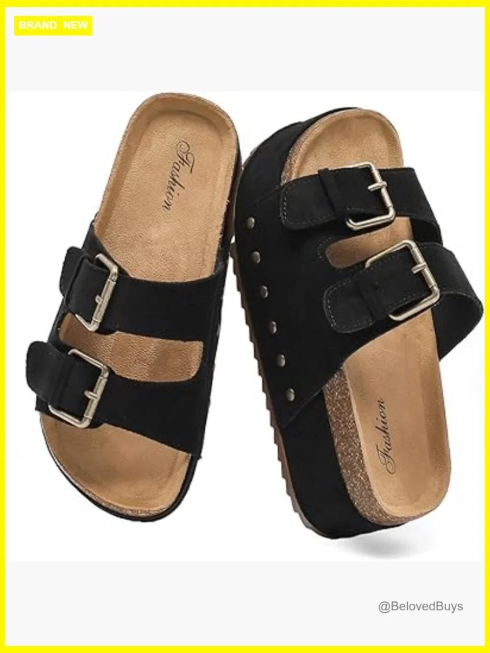 Women's Platform Slides Sandals with Arch Support Cork Footbed Double Buckles